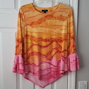 Alfani Women's Orange and Pink Long Sleeve Top Size PM